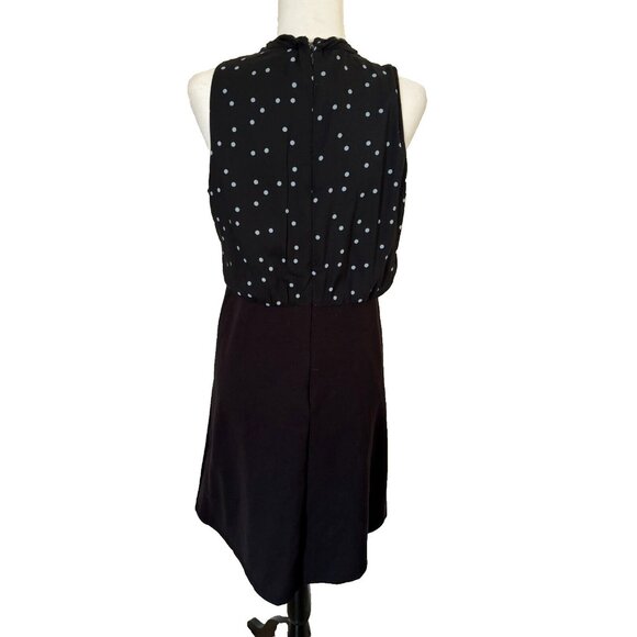 LOFT Dress Size 8 Sleeveless Blouson Polka Dot Chiffon Knit Skirt Black NWT - Picture 7 of 8
